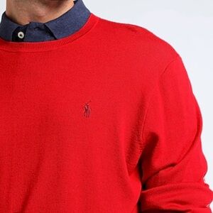 Vintage Polo Ralph Lauren Mens Red Sweater XL Blue Pony Crew Neck 80s 90s